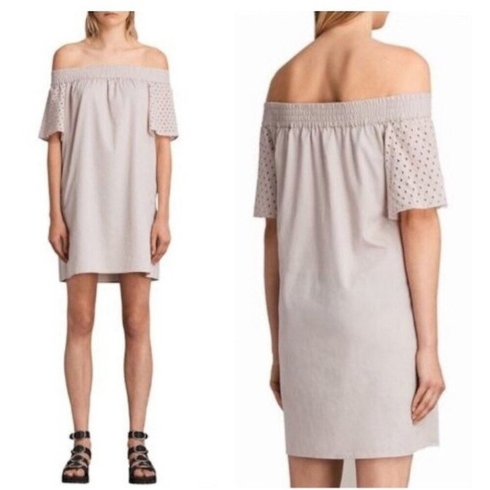 ALL SAINTSβ Livia Pink Off-Shoulder Mini Shift Dress